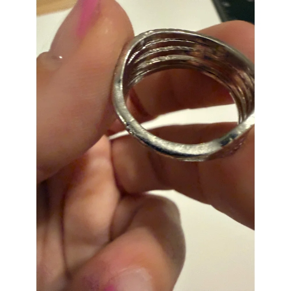 Silver Tone Multi Strand Rope Band Ring Stacked Style Size 9